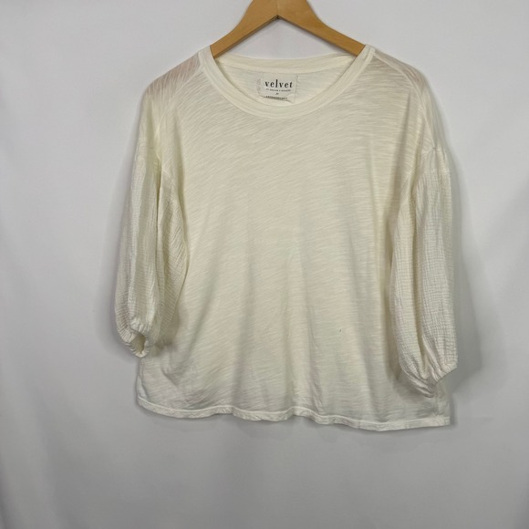 Anthropologie Velvet by Graham Margot Puffy Gauze Sleeve Top S - Picture 2 of 10